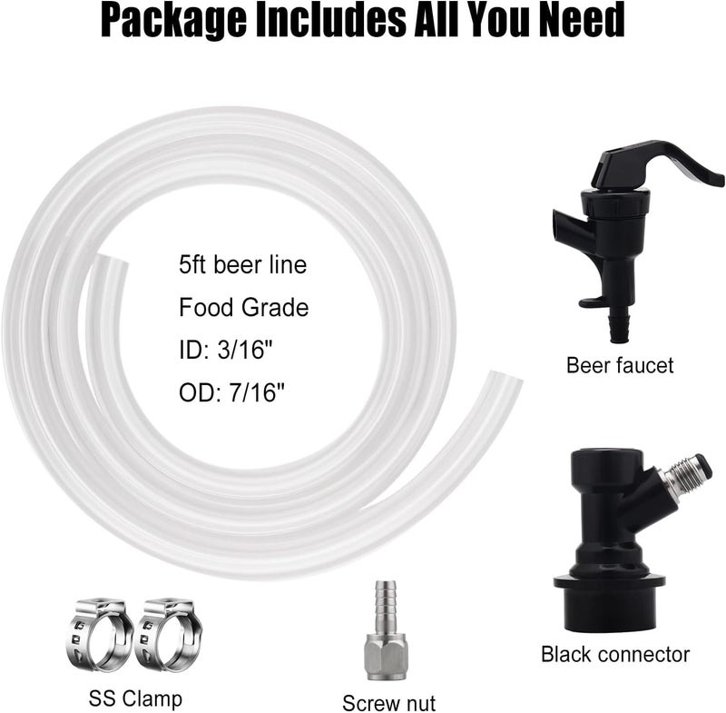 Ferroday 5ft Ball Lock Beer Line Assembly for Corny Keg Party Tap Ball Lock Keg Beer Line for Corny Keg Ball Lock Tap Beer Ball Lock Liquid Beer Tap for Corny Keg Tap Beer Line Anti-Loosen Clamp - Image 3